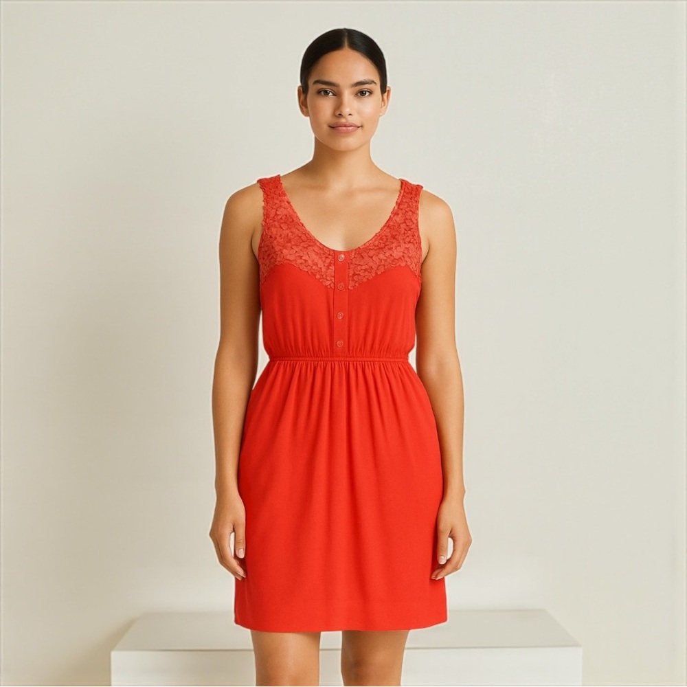 Papaya Coral Lace-Trimmed Dress Size Large